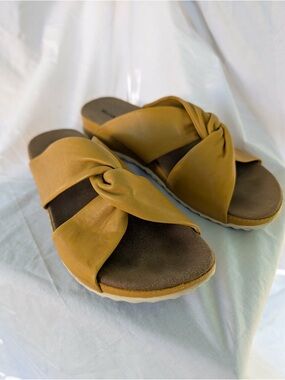 Romika Women's Knotted Slide Sandals in Mustard Yellow